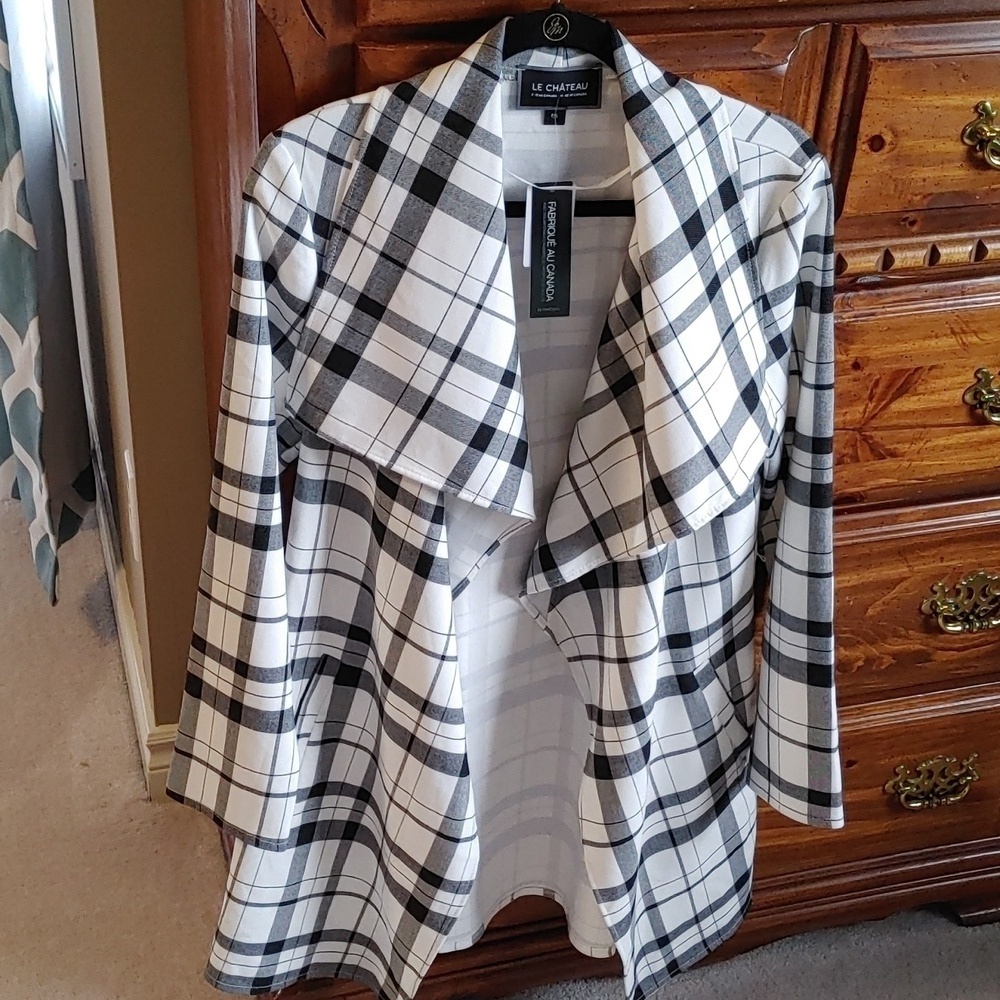 NWT Le Chateau Plaid Waterfall Collar Blazer Jacket